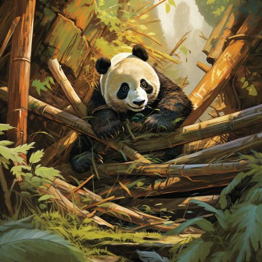 panda rolling down hill of bamboo