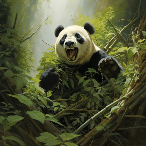 panda rolling down hill of bamboo