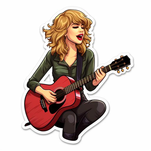 taylor swift cute cartoon sticker singing into a microphone and playing guitar