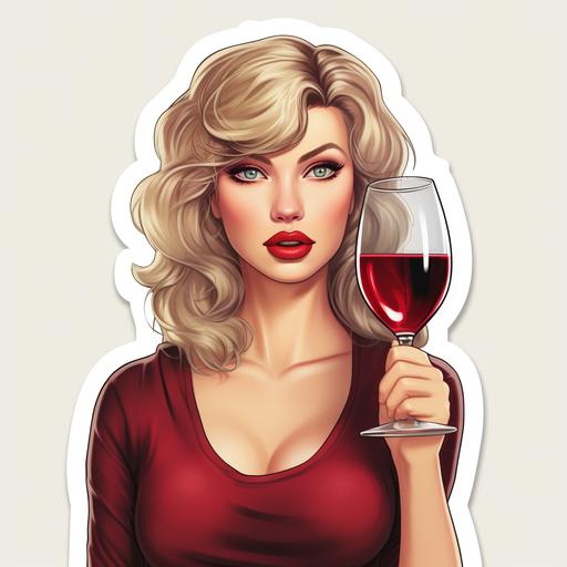 taylor swift with glass of red wine cartoon character sticker