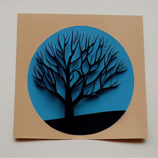 paper art, tree cut out of paper, blue circle background, photorealistic, abstract --test --upbeta --upbeta