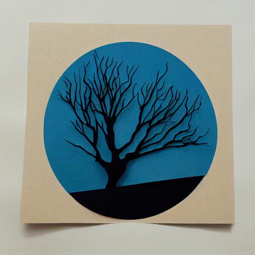 paper art, tree cut out of paper, blue circle background, photorealistic, abstract --test --upbeta