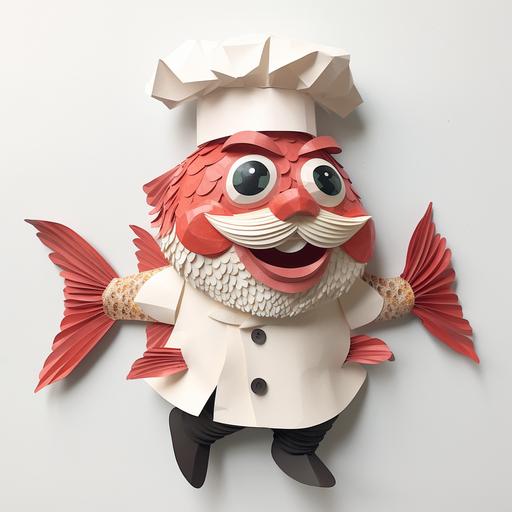 paper smiling fish dressed as chef