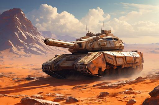 paramilitary tiger tank, self propelled artillery, machinarium, borderlands, concept design, industrial design, procreate, desert tiger stripe camouflage, 🐯 sci fi --ar 3:2 --c 72 --s 222