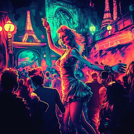 paris night club dancing techno boys girls party futur rave colorful exctasy happy electronic music