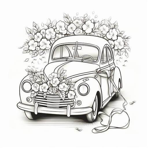 coloring book illustration of car with a 
