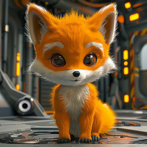 Cartoon orange fox ip image, 3d, Cute, Science fiction background --v 6.0