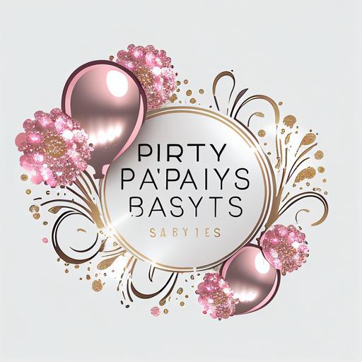 party service company logo white background pink gold silver bling flowers ballons