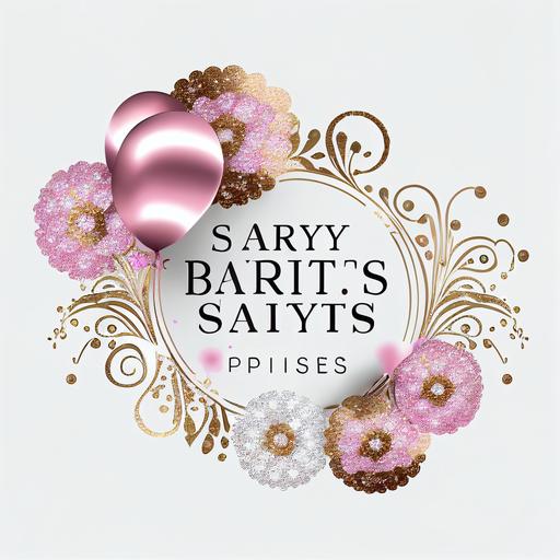 party service company logo white background pink gold silver bling flowers ballons