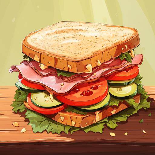 yummy sandwich with ham, cartoon style