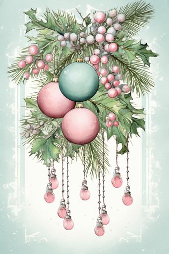 pastel christmas round garland illustration digital junk journal page --ar 2:3