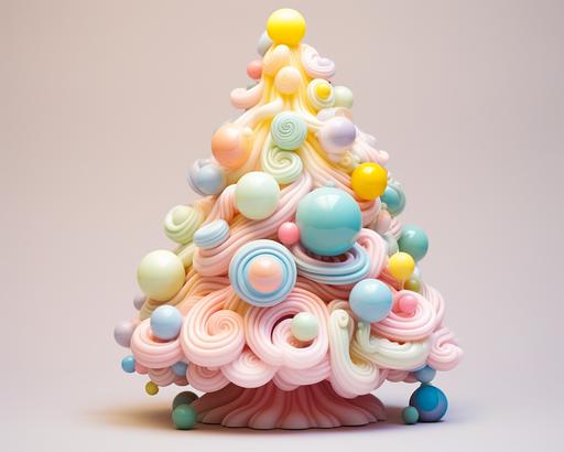 pastel christmas tree with light ornaments from petal christmas tree 87462, in the style of absurdist installations, colorful and playful, popart inspired, Barbiecore, made of ceramic sand sculptures, translucent color, ceramic, orderly arrangements, bokeh lighting, kawaii Christmas aesthetic backdrop, duckcore --ar 5:4