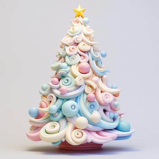 pastel christmas tree with light ornaments from petal christmas tree 87462, in the style of absurdist installations, colorful and playful, popart inspired, Barbiecore, made of ceramic sand sculptures, translucent color, ceramic, orderly arrangements, kawaii Christmas room, duckcore