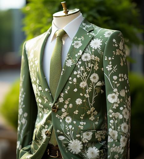 pastel small floral green pattern on a Tom Ford designer casual summer jacket--tile --s 750 --ar 18:20