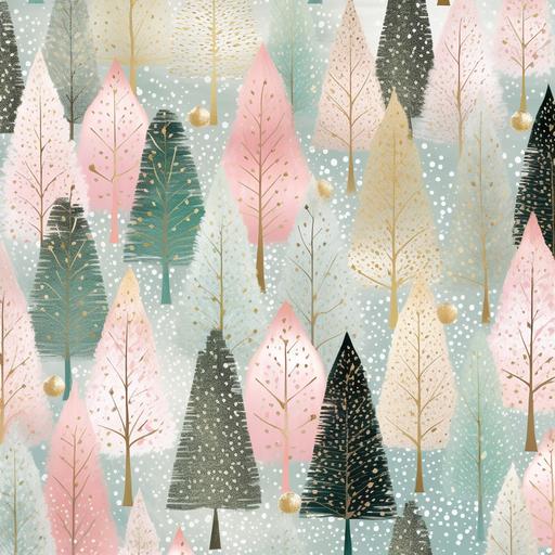 pastel, sparkling, glittered, Christmas treesm repeating pattern