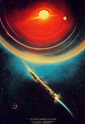 patrolling a quasar, atompunk, retro futuristic, vintage poster, nasa poster, —ar 9:16 --test --creative --upbeta