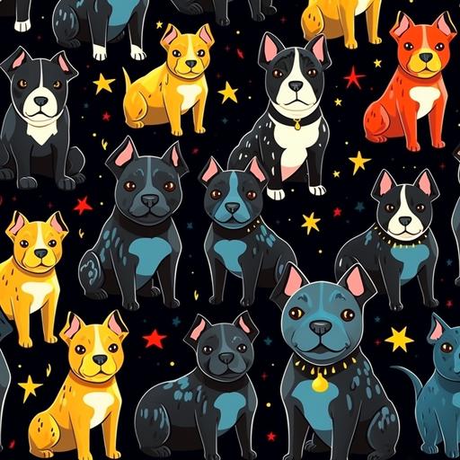 pattern black pitbull puppies cartoon