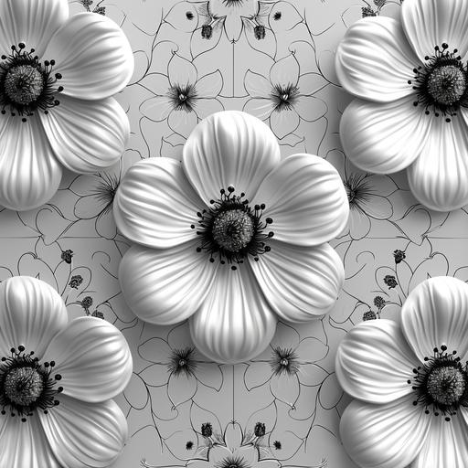 pattern line art,illustration ,flower ,circle, no background ,geometric , black and white , splash effects-- tile --s 1000 --style raw