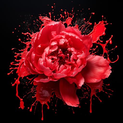 pattern of a dripping painted red peonie flower, album cover, vivid, high definition