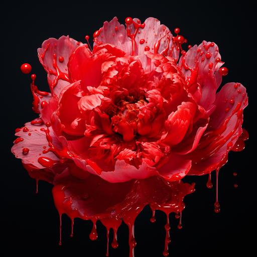 pattern of a dripping painted red peonie flower, album cover, vivid, high definition