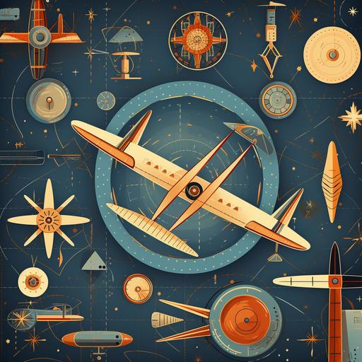 patterns of vintage airplanes, compasses, and aviation-inspired motifs.