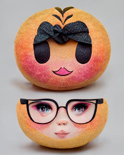 peach emoji head, kawai, hd, glasses, princess, full body, 8k, 85mm, soft, --ar 4:5 --chaos 20 --q 2 --s 750 --s 5000 --q 2 --v 3