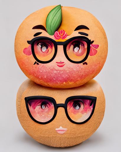 peach emoji head, kawai, hd, glasses, princess, full body, 8k, 85mm, soft, --ar 4:5 --chaos 20 --q 2 --s 750 --s 5000 --q 2 --v 3