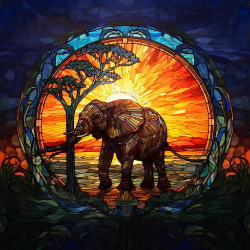 peacock and elephant stained glass sunset