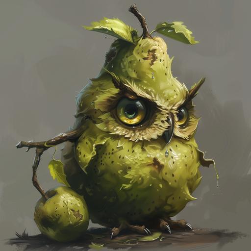 pearhorned owl mixed with a pear, pearhorned owl funny monster --v 6.0