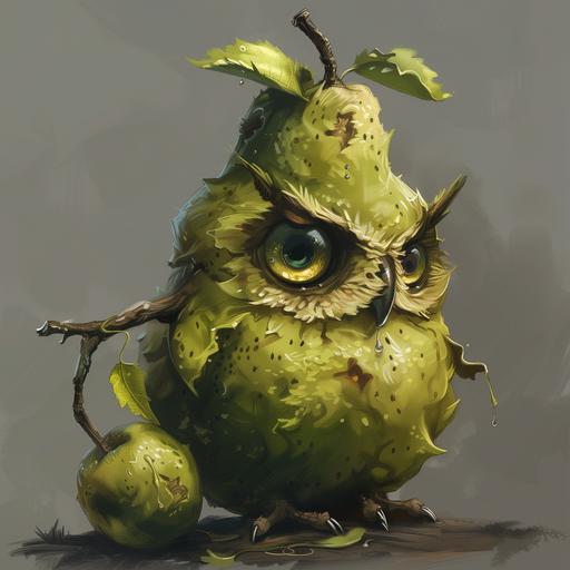 pearhorned owl mixed with a pear, pearhorned owl funny monster --v 6.0