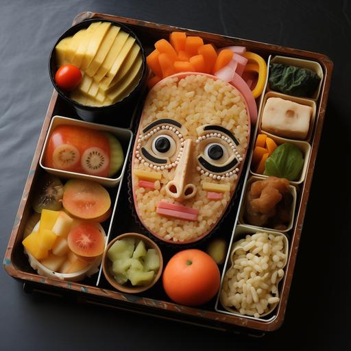 pencil, Picasso, bento box lunch foods, graphite illustration, picasso style --s 750