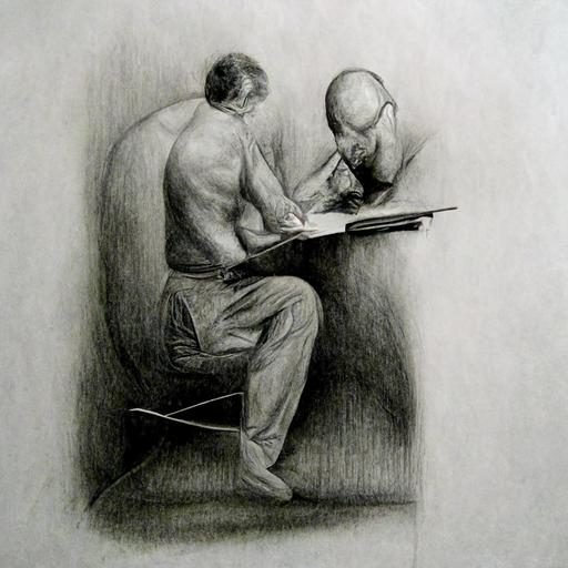 pencil drawing of a man drawing a man drawing a man recursively infinite, pencil, artistic , matte