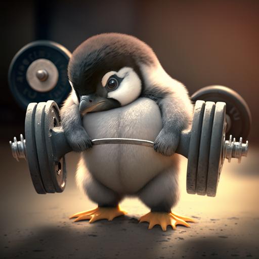 penguin baby muscle lifting weights