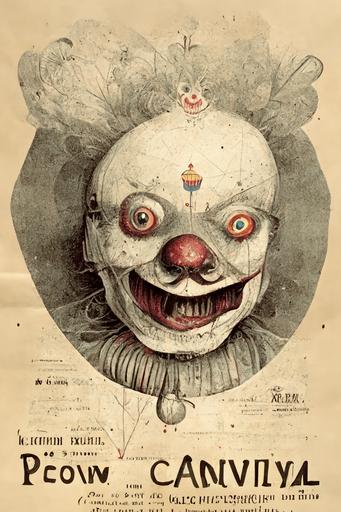 pennywise the clown on a carnival poster :: 1800s drawing :: --ar 2:3