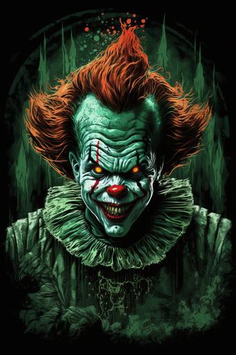 pennywise wearing malachite face paint, lovecraftian horror, ronald mcdonald pennywise merge --ar 2:3 --q 2