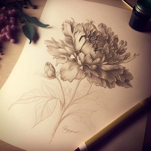 peony flower tattoo sketch design