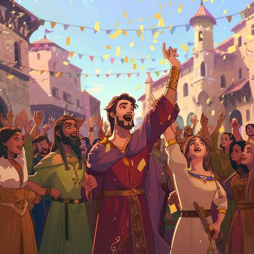 people of the kingdom celebrated their triumph, cartoon, 4k