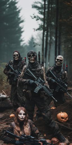 people playing airsoft in funny Halloween costumes, 8k