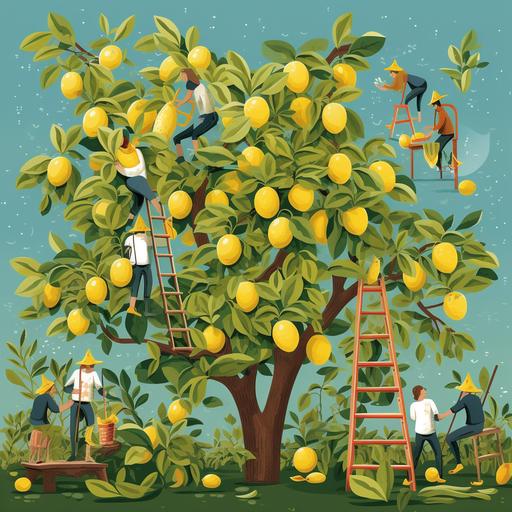 people working up in a lemon tree making lemonade cartoon