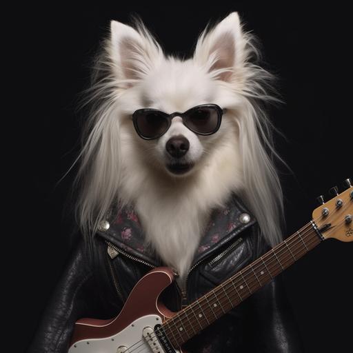 perro, blanco, Pomerania, rockstar, foto realista, rock and roll, punk rock, heavy metal,