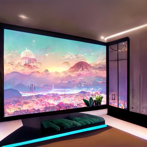 perspective shot, vtuber virtual room art deco, terrarium shelf, windows with curtain, computer table with keyboard, beautifully detailed, environments 8k
