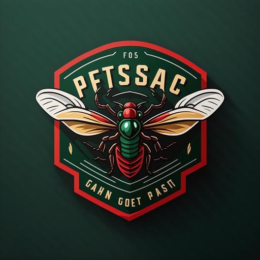 pest control logo, exterminator, wasps, green and red, badge shape, ohio, modern, clean, safe