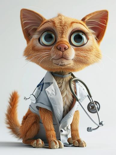 pet in a veterinary ,IP, smooth and fine, disney style, Pixar cartoon style, white background, 3D render, best quality, 8K, Super detail --ar 3:4 --style raw