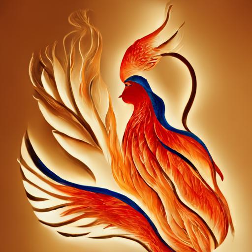 phoenix bird on fire emerging out of the fire; lady; women; feminine; strong; orange fire; blue fire; red fire; 2d; fire department badge; firefighter; passion; symbolic;