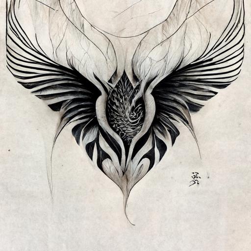 :: phoenix tattoo design, Irezumi, black and white, neo-traditional Japanese tattoo, epic, manieristic, elaborate, refined, high detail, lineart, strong crisp lines, symmetrical, masterpiece, full back tattoo