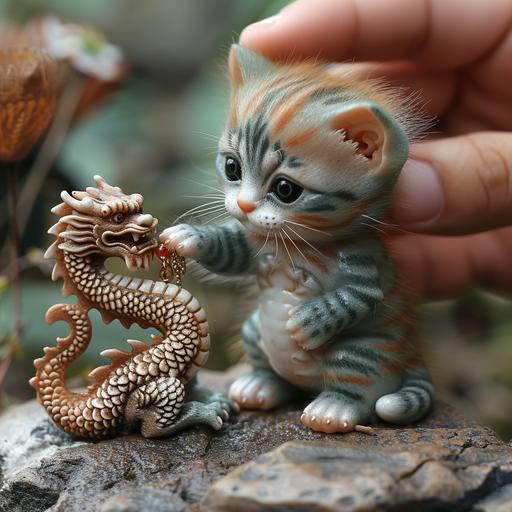 photo, a cute mischievous fingerling monkey kitten robot toy pulling at loong dragon earring of handsome hirsute male * - Image #4  --s 750 --c 10 --v 6.0