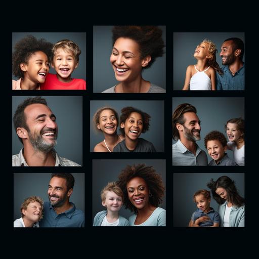 photo montage of candid family photos against a black bg, 8k