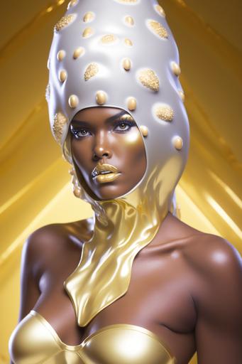 photo of Naomi Campbell dressed with melted milk cheese armor :: ultra-wide shot, photorealistic, studio lighting, shot on Phase One, ISO 100, in the style of David Lachapelle --ar 2:3 --seed 2023 --q 2 --v 4