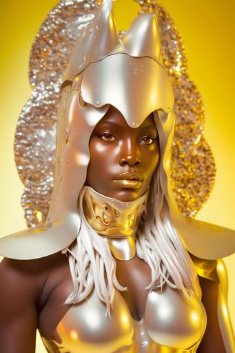 photo of Naomi Campbell dressed with melted milk cheese armor :: ultra-wide shot, photorealistic, studio lighting, shot on Phase One, ISO 100, in the style of David Lachapelle --ar 2:3 --seed 2023 --q 2 --v 4