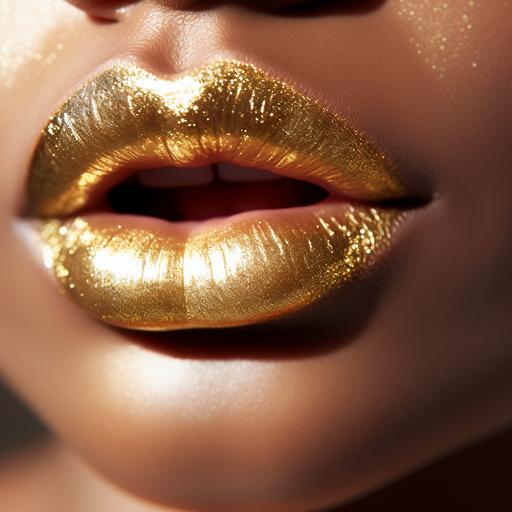 photo of a closeup beauty image showing juicy lips, glitter gold lip gloss --v 5.2